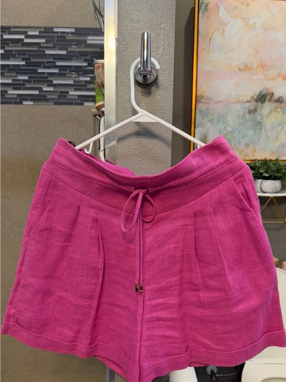 High Waist Pink Women's Shorts with Drawstring